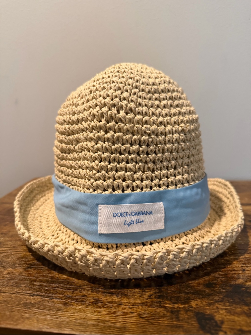 Dolce & Gabbana Beige Straw Fedora Style Hat with Light Blue Band